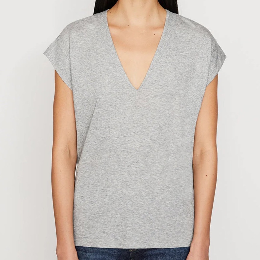 Frame Denim Light Gray V-Neck Short Sleeve Top